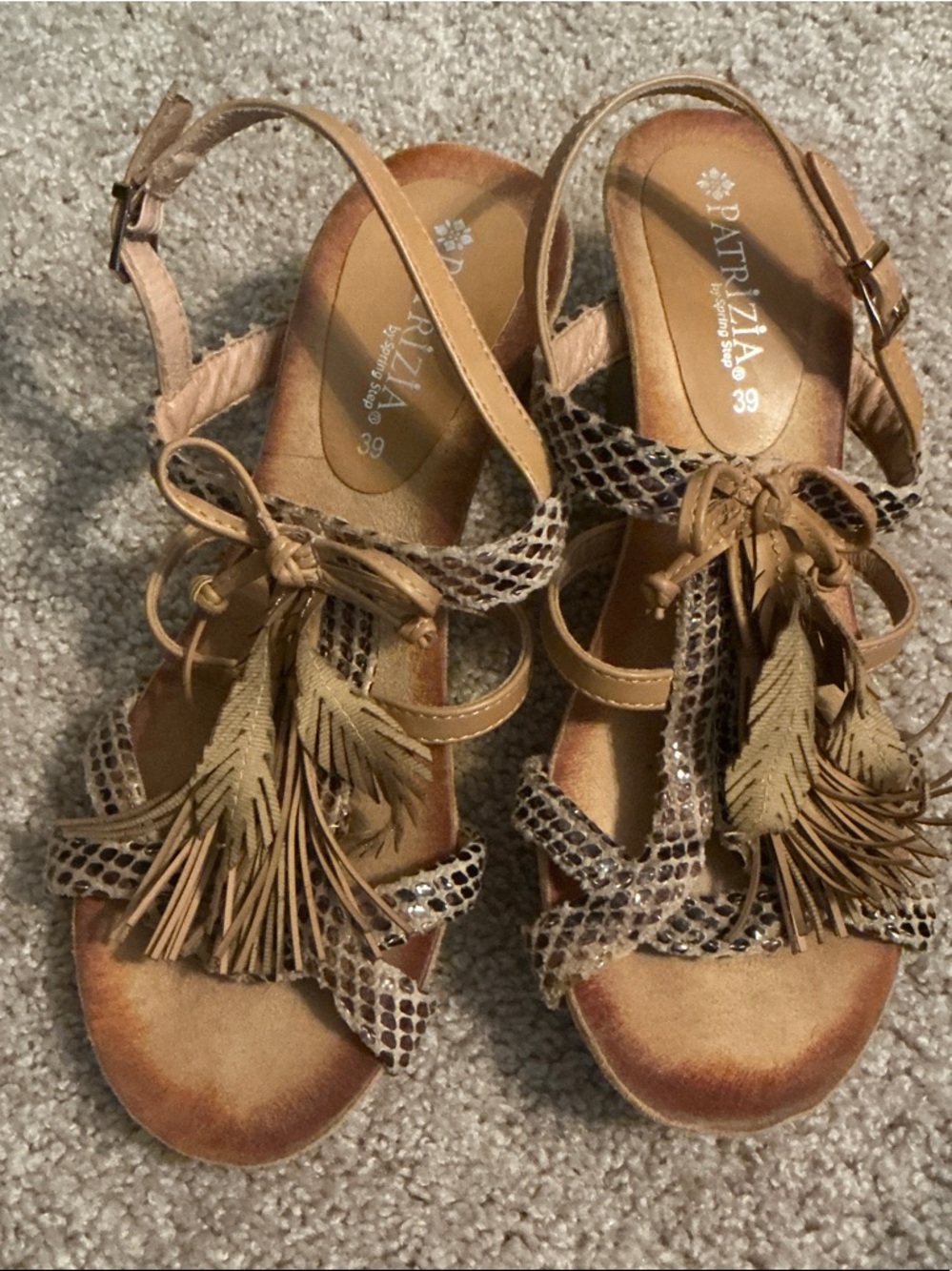 Patrizia Tan Fringe Tassel Wedge Sandals